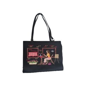 Vintage Cafe De Paris Embroidered Tote Purse Whimsical Y2K Parisian Collectable